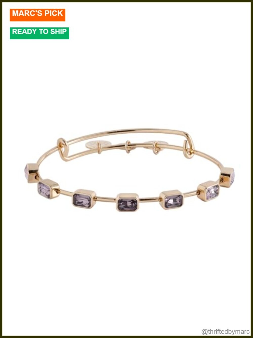 Emerald Cut Birthstone Expandable Bangle, Nickel-Free, Stackable